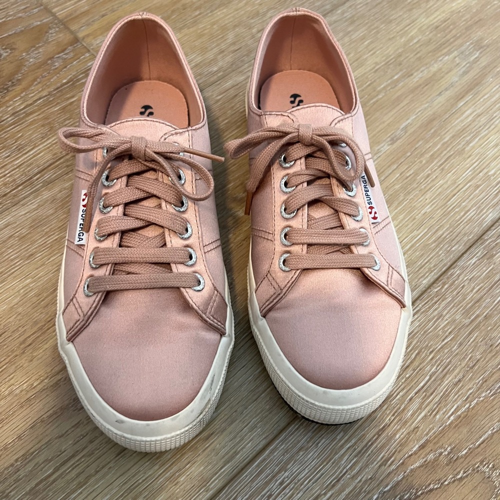 Superga Women's‎ Pink Satin Low Top Lace Up Sneakers Shoes Size 39.5